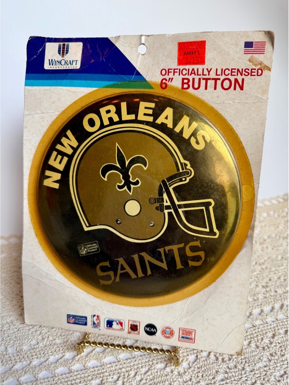 Vintage WinCraft New Orleans Saints 6” NFL Helmet Button Official Licensed